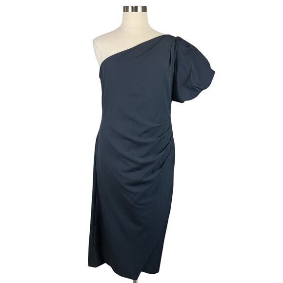Ralph Lauren Women's Cocktail Dress Size 18 Blue Crepe One Shoulder Midi Sheath - Picture 1 of 13